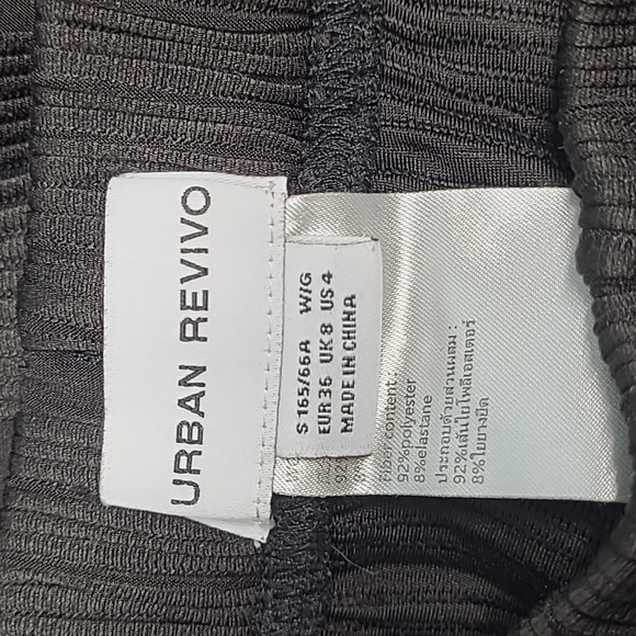 Urban Revivo Size 4 Black Elastic Waist Straight Leg Pleated Wave Pants - Picture 8 of 9